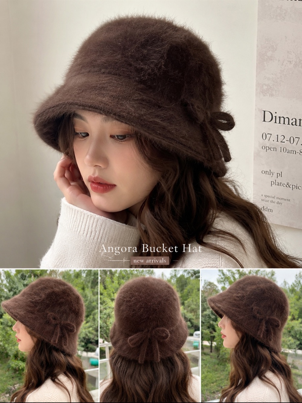 Vintage genuine, angora, fur bucket hat brown, soft fur cloche hat